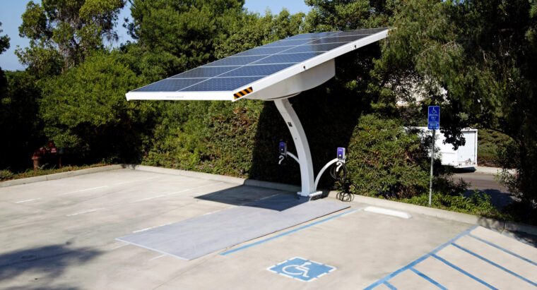 Beam EV ARC place adjacent to an ADA parking space to provide ADA compliant EV charging