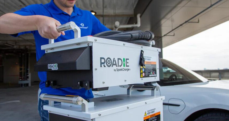 The SparkCharge® Roadie makes charging electric vehicles faster and easier with its portable design.